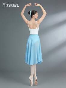 DonsGirl 女士优雅飘逸雪纺蓬蓬裙，中长款，松紧腰，适合肚皮舞、公主派对、角色扮演、演出服等春季场合。 - 淺藍色 - 查看 5