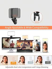 Selfie Live Stream Rechargeable Clip-On Ring Light For Phones And Laptops 3-Mode Adjustable LED Fill Light, Suitable For Selfie, Zoom Call, Makeup And Video Shooting, Universal Compatibility Compatible With Iphone And Android Mother's Day Birthday - Style a - View 4