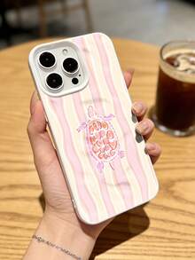 1pc Soft Pastel Yellow Striped Sea Turtle Pattern Phone Case, Water Ripple Crinkle Design, Compatible With IPhone 17 Pro Max/17 Pro/16 Pro Max/16 Pro/16/15 Pro Max/15 Pro/15/14 Pro Max/14/13 Pro Max/13 Pro/13/12 Pro Max/12 Pro/12/11, Dustproof Waterproof Shockproof Anti-Fall - White - View 3