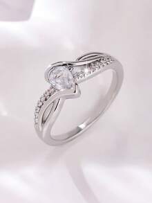 1枚优雅水滴形戒指，女士周年纪念订婚结婚戒指，简约风格，理想的母亲节礼物，派对佩戴，奢华风格 - 銀色 - 查看 1