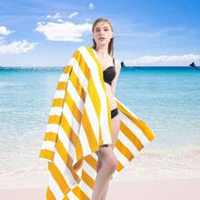1pc Oversized 29x58 Inch Stripe Beach Towel  Extra Large Accessories Essentials Soft Super Absorbent Pool Travel Bath Swim Camping Towels Bulk Men Women Adults Gift - Màu vàng lớn - Xem 2