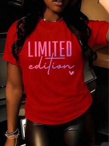 Nueva camiseta de moda para chicas de primavera y verano. Camiseta de mujer de talla grande - Edición limitada, con estampado de letras "Edición Limitada" en rosa y morado - Poliéster suave y elástico, cuello redondo, manga corta, estilo casual, diseño degradado en rosa y morado, adecuada para uso diario y ocasiones especiales. - Albaricoque - Ver 8