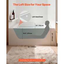 Alcove Bathtub, 48" X 30" Contemporary Alcove Acrylic Bathtub, Soaking Bath Tub With Left Hand Drain And Overflow Hole, Large Rectangular Deep Soak Tub For Bathroom With Integral Flange, White - 48-inch Left Drain - View 2