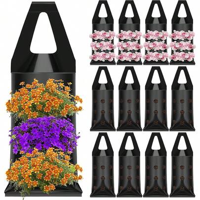 1/3/6pcs Hanging Flower Pot Bag With 9 Slits Hanging Grow Bags Flower Planting Bag With Handles Black Grow Pouch Planter For Outdoor Garden Planters Garden Stuff Plant Flowers Strawberry Plant Gardening Supplies