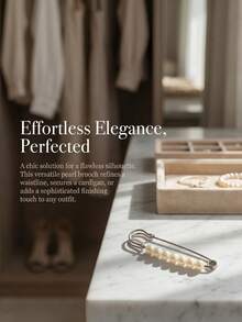 1pc Women's Alloy Pearl Brooch, Suitable For Daily Wear - Silver - View 2