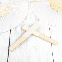 - Abanico plegable de bamb de seda de 48 piezas, abanico de mano para decoracin de bodas, fiestas - Blanco - Ver 5