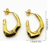 1/2/3 Pairs Stainless Steel Waterproof Hypoallergenic Fade-Resistant Unique Design Streamlined Asymmetric Geometric Earrings, European And American Fashion Metal Style Thick Hoop Stud Earrings For Women, Party Music Festival Street Style Accessories, Suitable For Vacation Style Low-Neckline Dresses And Cool Sexy Outfits, High-Quality Versatile Holiday Jewelry - Gold - View 10