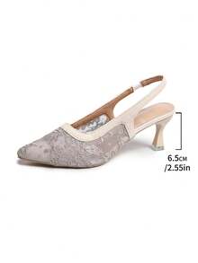 Nuevos zuecos de tacón alto con lazo blanco y malla, sandalias slip-on de punta fina para mujer con bordado de encaje, tacón fino/grueso, estilo chino - Gris - Ver 6