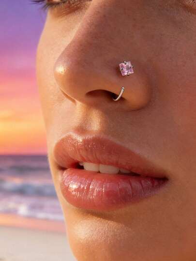 1 Piece Of Charming, Exquisite, And Minimalist Square Shaped Stainless Steel Artificial Zirconia Pierced Nose Ring For Women's Nightclubs, Parties, Birthdays, And Holiday Gifts