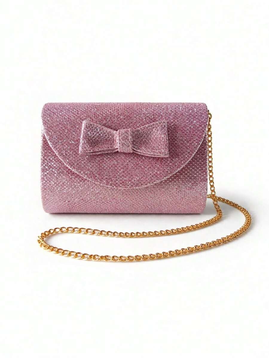 Girls' Handbag With Bow Tie, Cute Style, Modern, Compact And Comfortable - 粉紅色閃光 - 查看 1