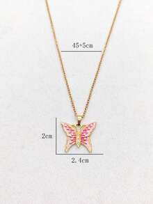 1 pieza Collar colgante de acero inoxidable chapado en oro de 18K con diseño de insecto, mariposa, abeja, mariquita, estilo minimalista y elegante, de moda y versátil - Multicolor - Ver 6