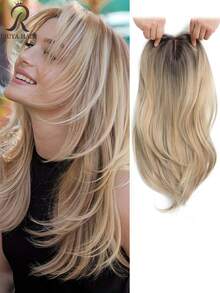 Topper de cabello rizado de 18 pulgadas para mujeres - Material de fibra sintética de aspecto natural, diseño invisible con clip adecuado para cubrir el cabello blanco ralo - Multicolor - Ver 3