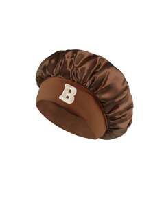 1顶儿童字母图案光滑睡帽，时尚舒适，透气防滑，日常护发帽 - 咖色 - 查看 5