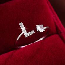 1 chiếc nhẫn điều chỉnh được, thiết kế chữ cái tiếng Anh tối giản, đính đá Cubic Zirconia, dành cho nữ. - Nhiều màu - Xem 16