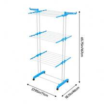LIVINGANDHOME 3 Tiers Foldable Rolling Clothes Airer,Space Saving Clothes Drying Rack With Shoe Storage,Towel Rack For Indoor Outdoor Air Dryer,Space Saving Laundry Organiser - Blue 71cm(W) X 46cm(D) X 167cm(H) - View 5