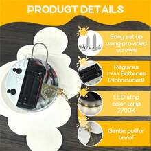 1pc Wall Lamp, Cloud Butterfly Star Lamp, Suitable For Bedroom Wall Cute Butterfly Decoration Wall Lamp With Zipper Warm White LED Wall Mounted Lamp, Suitable For Bedroom Headboard Porch(3*AAA Batteries Not Included) - White - View 7