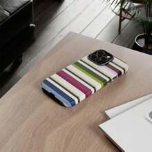 Una elegante funda para teléfono que no incluye cordón ni soporte Modern Striped Phone, Colorful Horizontal Stripe Protective Cover, Compatible With 17, 16, 15, 14, 13, 12, 11 Pro, Series - Multicolor - Ver 3