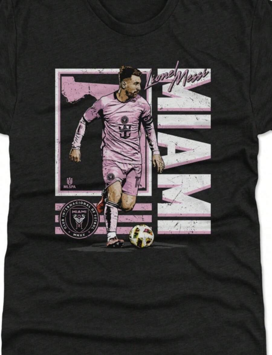 Mens 500 Level Lionel Messis Black Miami CF State Premium Tri-Blend T-Shirt - màu đen - Xem 1