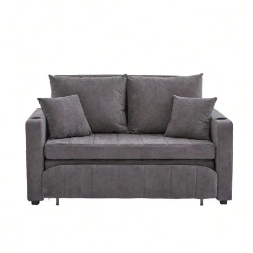 Multifunctional Fabric Sofa, Convertible Sofa Bed, Small Two-Function Living Room Sofa, Removable And Washable Cover, With Storage Bag, Port And Cup Holder. - 灰色 - 查看 1