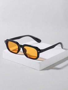 1PC Men's Casual Basic Retro Rectangular Fashion Glasses Suitable For Holiday Outings, Daily Outfit Matching, And Work Commuting - Black Orange - View 6