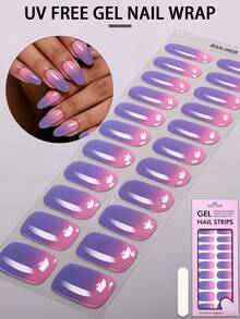 22pcs Spring/Summer Pink Purple Gradient UV Free Gel Nail Strips, Cute Personalised Gel Nail Stickers, No UV Damage, Protects Natural Nails, Easy To Use, Suitable For Women's Workplace Parties And Daily DIY Nail Art - Lilac Purple - View 12