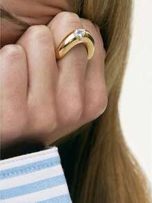 1 chiếc nhẫn xếp chồng mạ vàng dày dặn, thời trang, phù hợp để đeo hàng ngày và trong những dịp đặc biệt, kiểu dáng thanh lịch, không kèm hộp. - Nhẫn - Xem 7