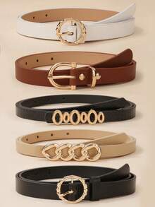 5pcs/Set Women's Jeans/Dresses Decorative Chain Belt With Circular Buckle, Black & White Color, Suitable For Daily Wear Summer, School Fall, Autumn, Halloween Belts For Women Western Studded Belt Accessories Cinturones De Mujer Western Country Rodeo Brown Belt Vintage Chain Elegant PU Leather Belts For Women, Versatile Fit For Jeans, Suit Pants, Skirts, Shirts, Casual Or Office Wear Summer, School Fall, Autumn, Halloween - Nhiều màu - Xem 2