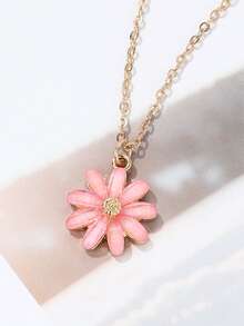 1pc Children's Fashionable Cute Acrylic Flower Pendant Necklace, Suitable For Daily Wear, Gift, Holiday - Pink - View 3