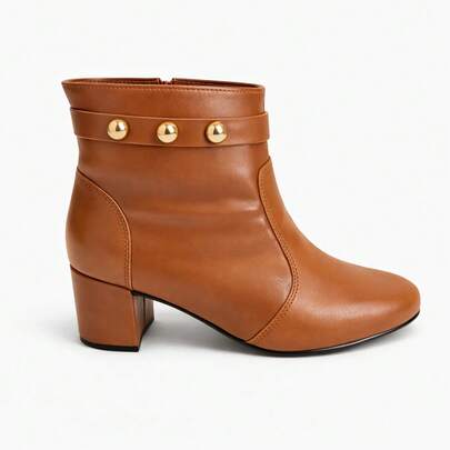 Bota Feminina Cano Curto Salto Bloco Confortável Detalhe Metal Elegante Moderna  2026