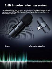 Wireless Lavalier Microphone For Smartphones, Type-C Interface, Plug And Play, 2.4G Ultra-Low Latency, Built-In Noise Reduction Chip, Suitable For Video Recording, Interviews, Podcasts, Vlogging - Black - View 11