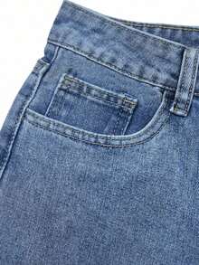 Vintage Blue Loose Wide-Leg Jeans For Women, New Loose Fit Straight Leg Pants, Suitable For Holidays, Festivals, Denim Outfits, Jeans, Trousers, Outings, Women's Jeans, Women's Denim Outfits, Women's Jeans, Bottoms Casual Spring - 中度洗滌 2 - 查看 9