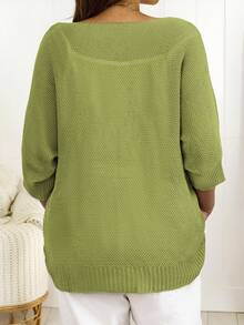 大码女式宽松休闲套头衫，春夏款 - 綠色 - 查看 3