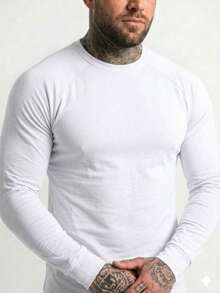 Raglan Long Sleeve Ribbed T-Shirt - WHITE. - View 1