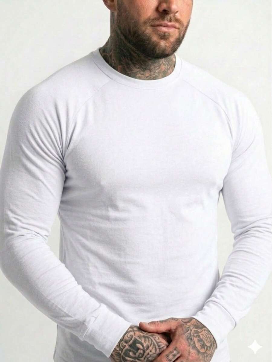 Raglan Long Sleeve Ribbed T-Shirt - WHITE. - View 1