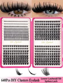 448片D型卷翘6-18mm宽茎DIY假睫毛簇，自然浓密，可重复使用，适合日常生活、婚礼、约会、派对、音乐节、春季、旅行等场合。 - D - 查看 2