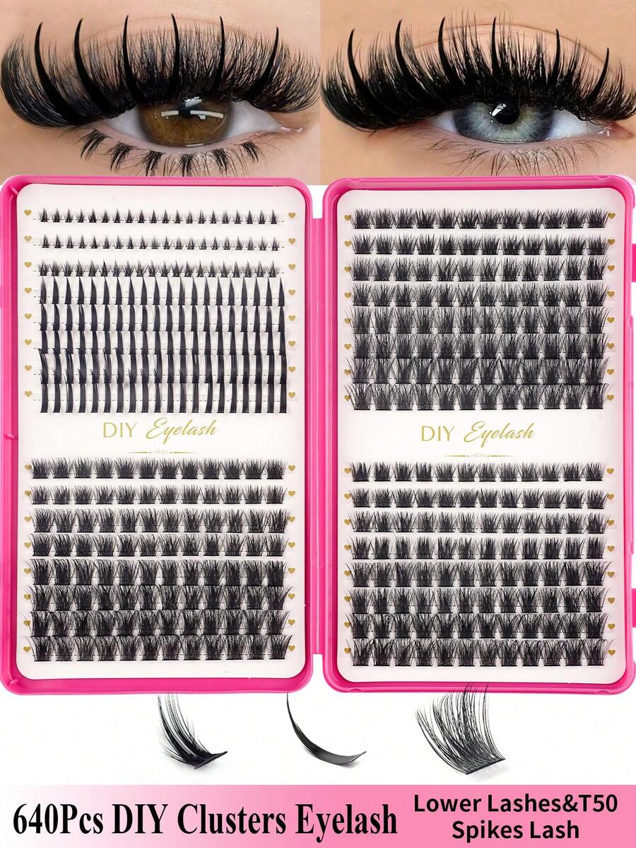 448片D型卷翘6-18mm宽茎DIY假睫毛簇，自然浓密，可重复使用，适合日常生活、婚礼、约会、派对、音乐节、春季、旅行等场合。