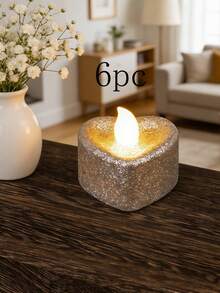 6pcs/Set New Electronic Candle Lights, LED Realistic Birthday, Proposal, Romantic Scene Decor, Suitable For Multiple Occasions - 6pcs Of Silver Powder - View 7