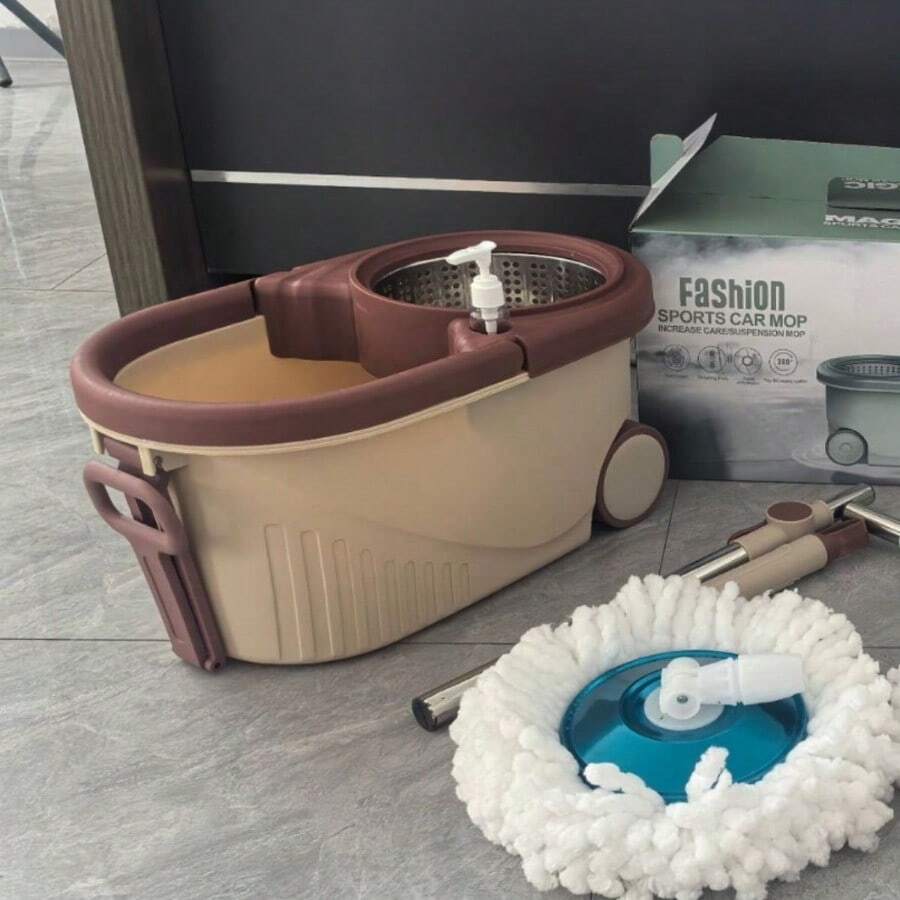Spin Mop And Bucket With Wringer Set On Wheels, 360 Spinning Mop Stainless Steel Handle For Tile Wood Laminate Floors - C - View 1