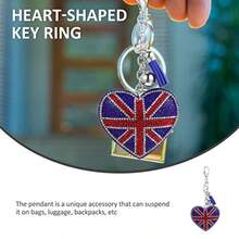 Union Jack Keychain 6.1 Inch Rhinestone Heart-Shaped Pendant British Flag Bag  For Women Handbag Decoration Souvenir - 如圖所示 - 查看 6