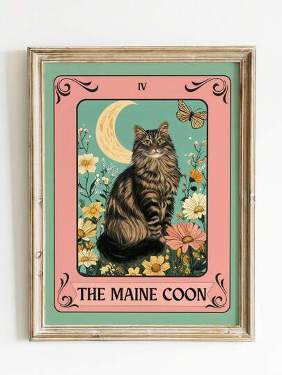 Tranh in không khung hình mèo huyền bí, hình ảnh mèo ngắm bướm với trăng lưỡi liềm và họa tiết hoa lá bài Tarot, trang trí tường theo phong cách cổ điển cho phòng ngủ, phòng khách, ký túc xá, phòng ở, tranh độc đáo, đồ dùng cần thiết cho sinh viên, quà tặng độc đáo và trang trí nhà cửa.