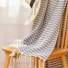 100x200cm Blue Stripes Tassel Turkish Beach Towel Extra Large Thickened Absorbent Fitness Fringed Bath Towel For Outdoor Use - Blue - View 5