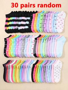 30/15 Pairs Kids Short Socks: Candy Colors, Lace Bows, Heart Patterns, Stripes, Soft & Comfortable, Casual Versatile, Student Short Socks - Suitable For Daily Wear, Random Color Assortment - Multicolor - View 28