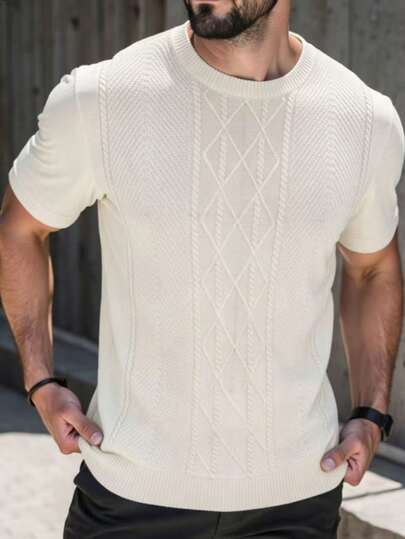 Suéter de cuello redondo de punto de unicolor para hombre, casual y versátil, para primavera/verano