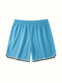 1 Pair Men's Basketball Shorts - Summer Sports Style, Thin, Loose, Quick-Dry, Knee-Length, Mesh Fabric - Baby Blue - View 5