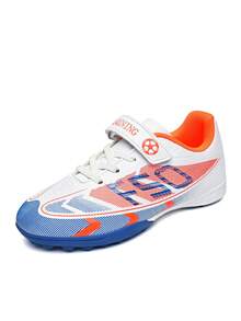 Kids' Football Shoes - Shock-Absorbing & Breathable, Comfortable & Durable, Ready For Match - Hook And Loop Strap, PU Upper, Nylon Lining, EVA Insole, Printed Pattern Design - Blue - View 5