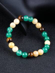 YAUKIA 1Pc Natural 8mm Yellow Chalcedony&Green Aventurine & Yellow Tiger Eye Bead Bracelet, Luck, Protection, Unisex, Stretch Jewelry, Ideal Gift - Multicolor - View 2