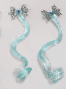 1 Pair Snowflake Sapphire No-Braid Curly Hair Extensions, Ice Princess Style Wig Braid Hair Accessories For Party, Photo Shoot, Stage Performance - Blue and White - View 4