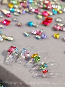 20/40pcs Campuran Permen Soda Ujung Lancip Rhinestone Warna-warni, Berlian Gula Es Berbentuk Hati Kristal, Dekorasi Seni Kuku, Hiasan Kuku - MultiWarna - View 3