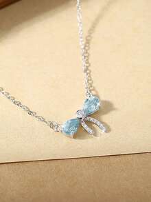 1件S925纯银甜美优雅天然宝石蝴蝶吊坠项链，法式甜美少女风锁骨链，百搭派对、工作场合，送给闺蜜的礼物 - 蝴蝶結 - 查看 6