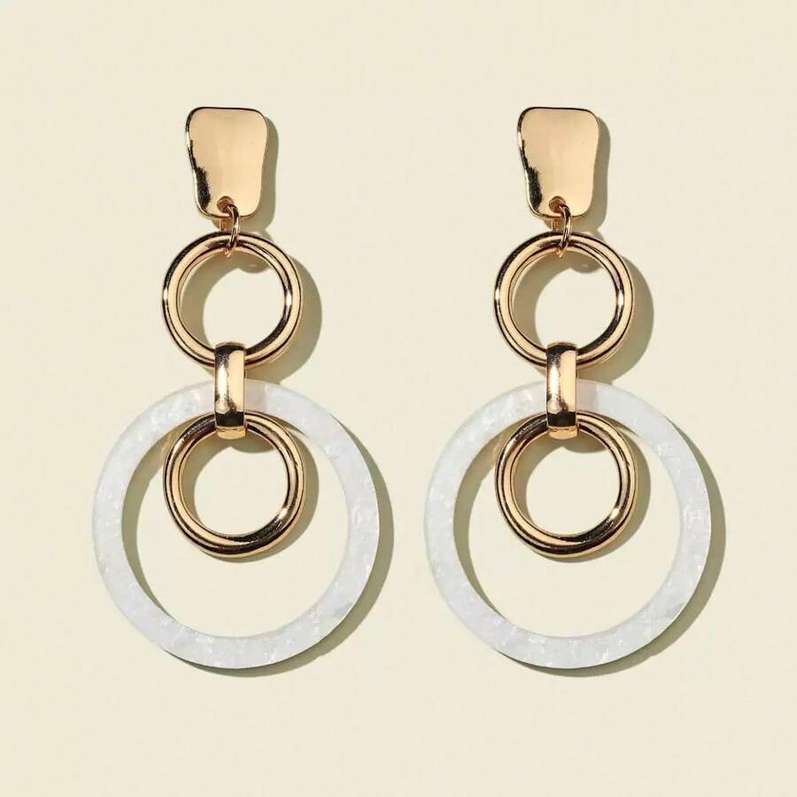 Khuyên tai hình tròn bằng acrylic, khung kim loại (1 đôi). - trắng - Xem 1